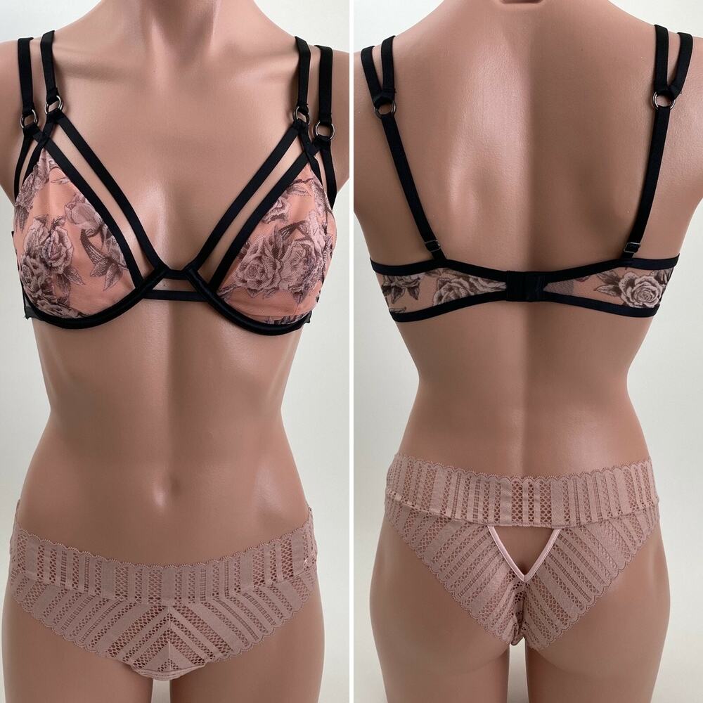 Victoria's Secret Very Sexy Unlined Plunge Bra 34D Cheeky M Multicolor Set NWT